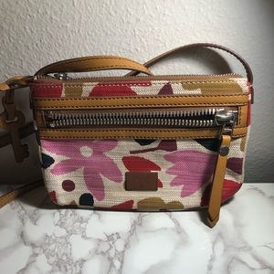 FOSSIL tan/floral Crossbody Handbag Purse